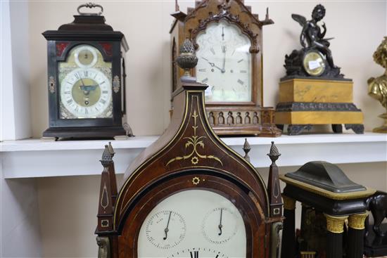 A large Regency brass inset mahogany repeating chiming bracket clock, width 19in. depth 9.5in. height 37.25in.